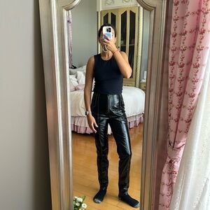 Aritzia Sunday Best Leather Pants with white stitching